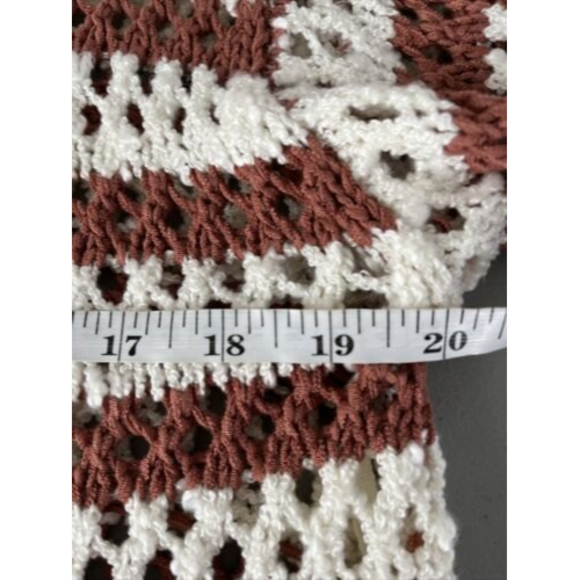 Moon River Striped Pointelle Crochet Open Front Knit Midi Cardigan - Picture 8 of 9